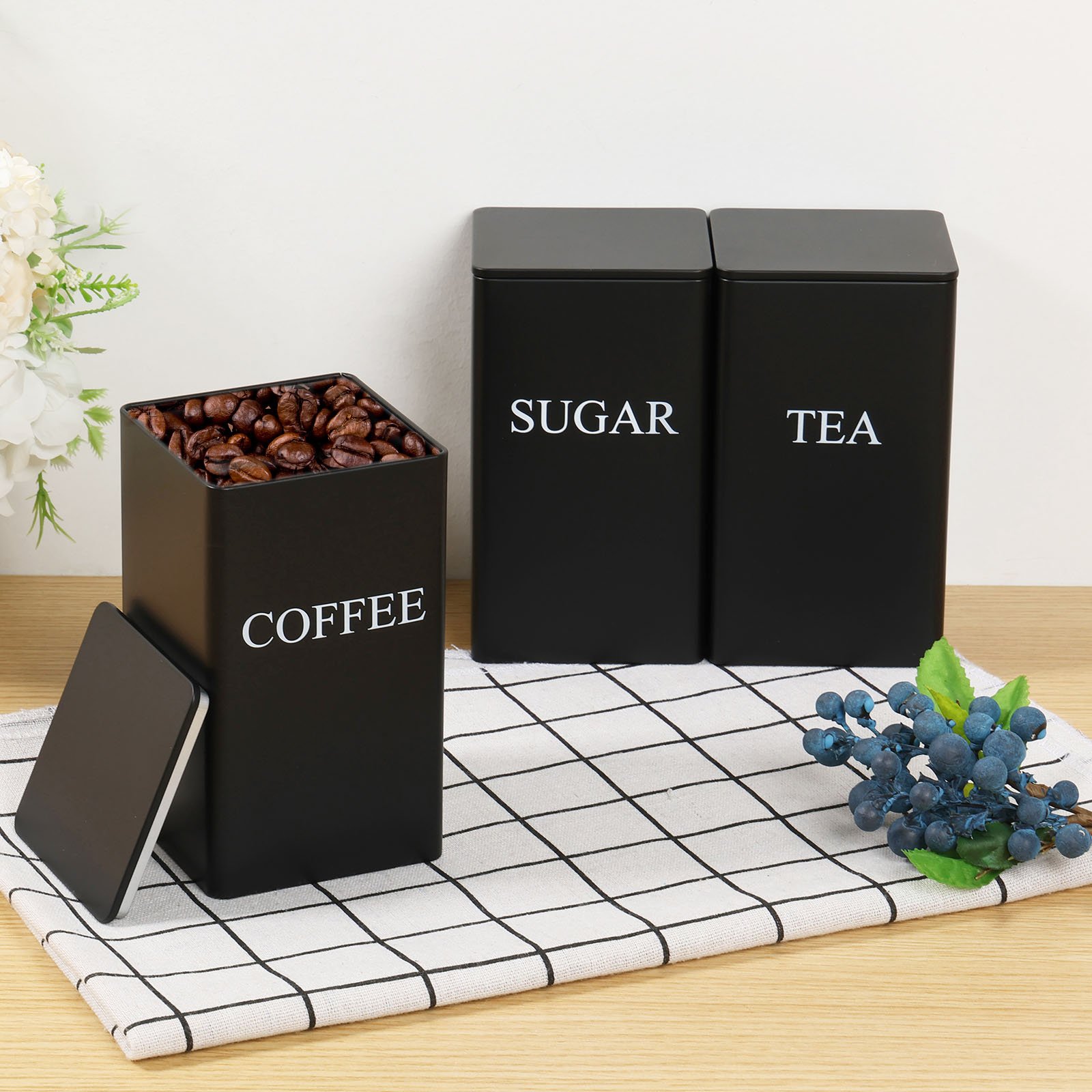 Coffee Tea And Sugar Canisters - 3Pcs Coffee Bean Storage Canisters Tea