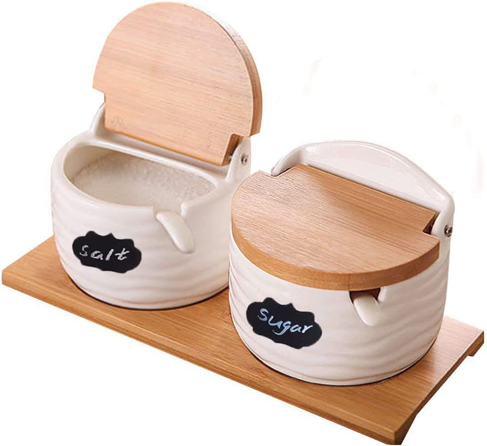 Coffee Tea Containers - Ceramic Salt Cellars with Lids and