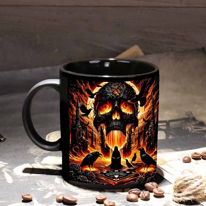 Coffee Tea Etc - 1pc, Black Skull, Crow Print, Essential