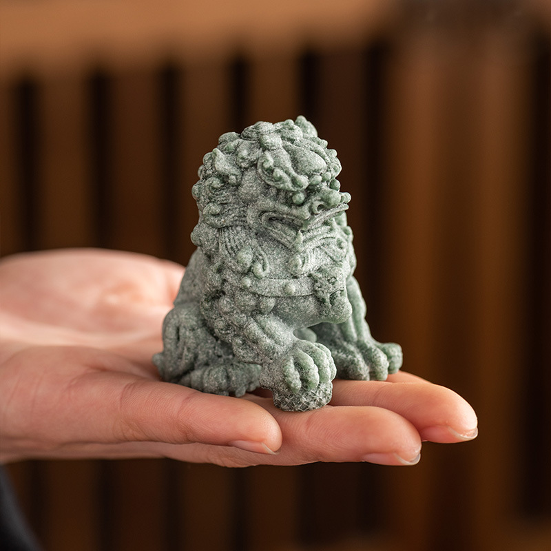 Coffee Tea And Sugar Canisters - Green Sandstone Lion Tea Pet Ornament,Auspicious