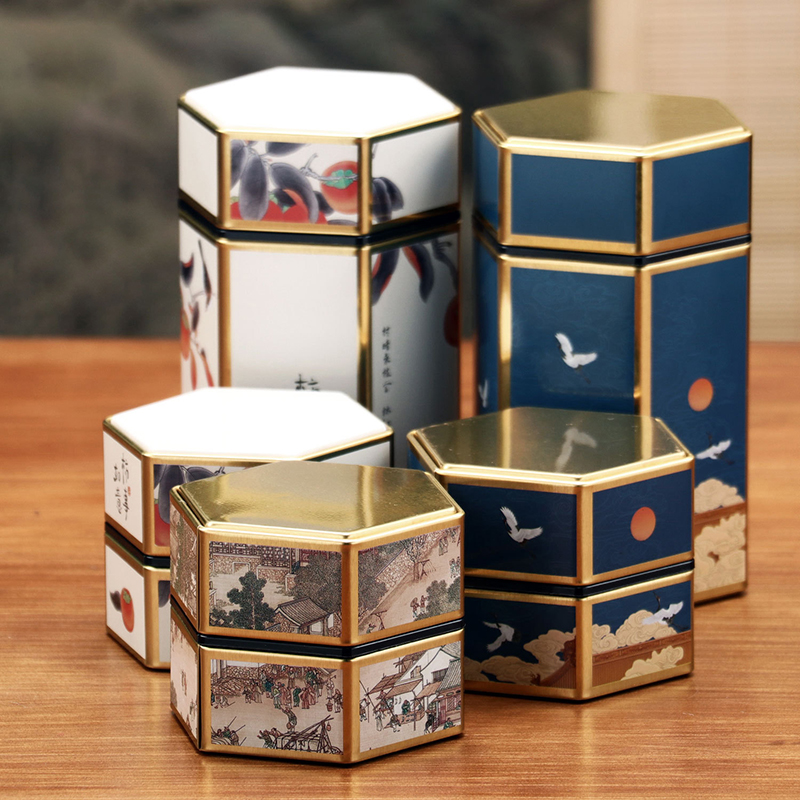 Coffee Tea And Sugar Canisters - Creative Hexagonal Teapot Tin Can Chinese