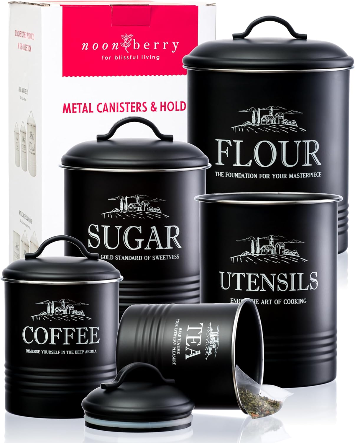5-Piece Airtight Kitchen Canis - Coffee Tea And Sugar Canisters reseña y precio