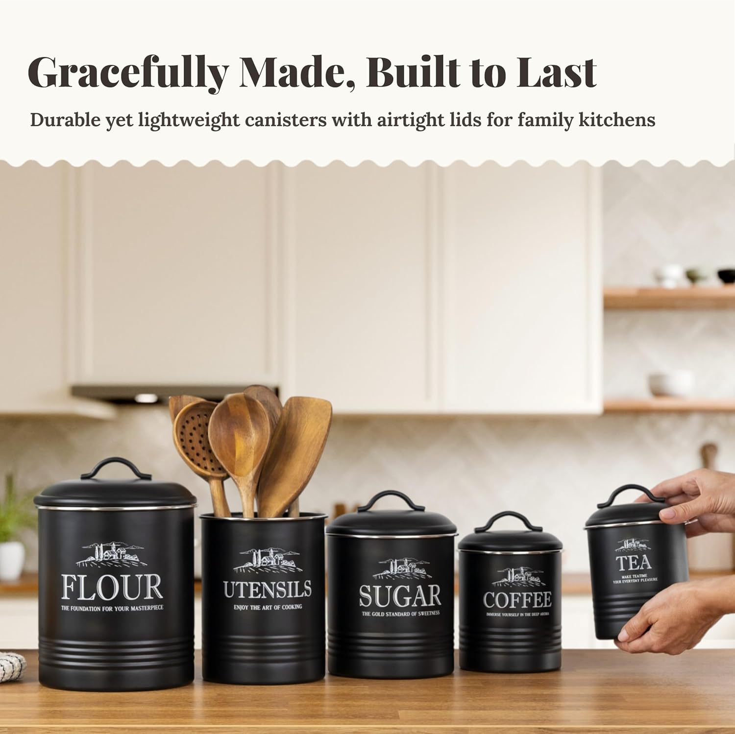 5-Piece Airtight Kitchen Canis - Coffee Tea And Sugar Canisters reseña y precio