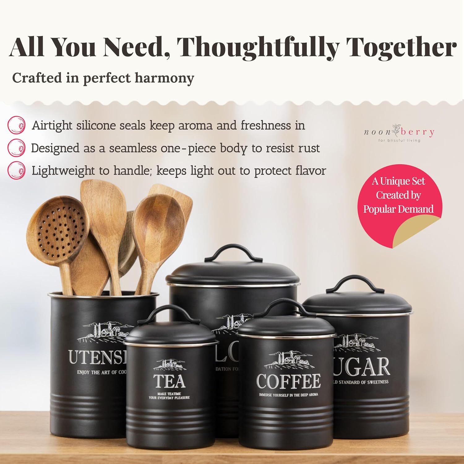 5-Piece Airtight Kitchen Canis - Coffee Tea And Sugar Canisters reseña y precio