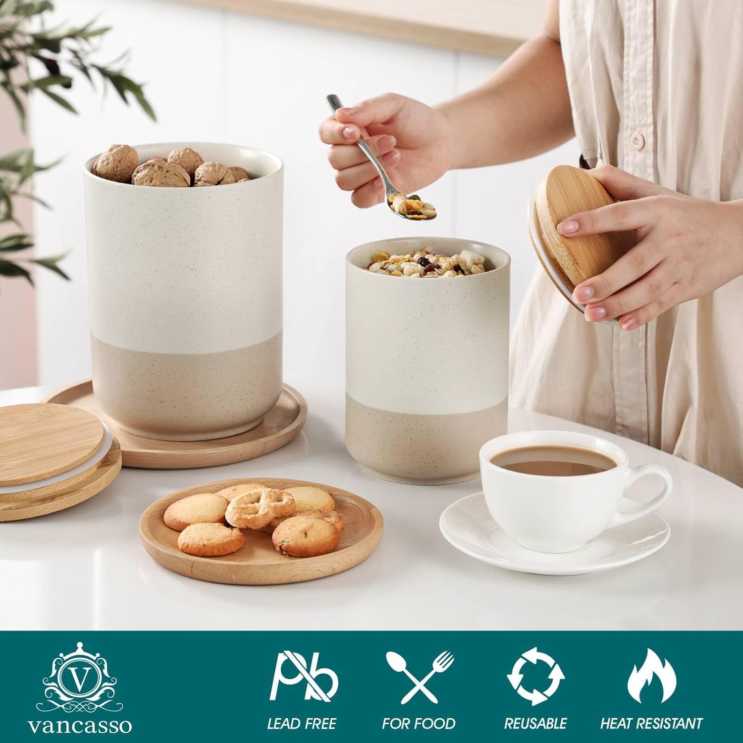 Sabine Ceramic Canister Set wi - Coffee Tea And Sugar Canisters reseña y precio