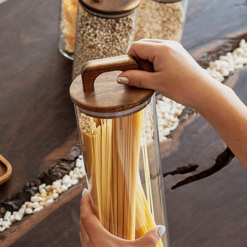 Clear Glass Jar with Bamboo Li - Coffee Tea And Sugar Canisters reseña y precio