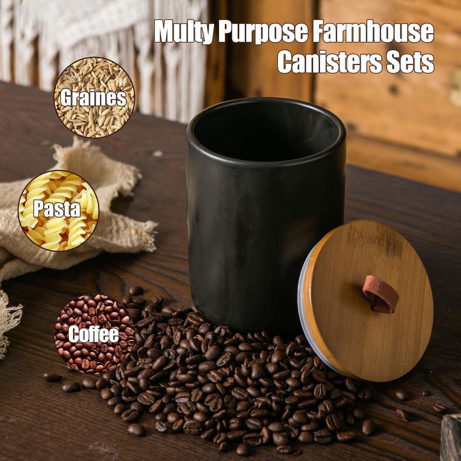Black Ceramic Canister Set wit - Coffee Tea And Sugar Canisters reseña y precio
