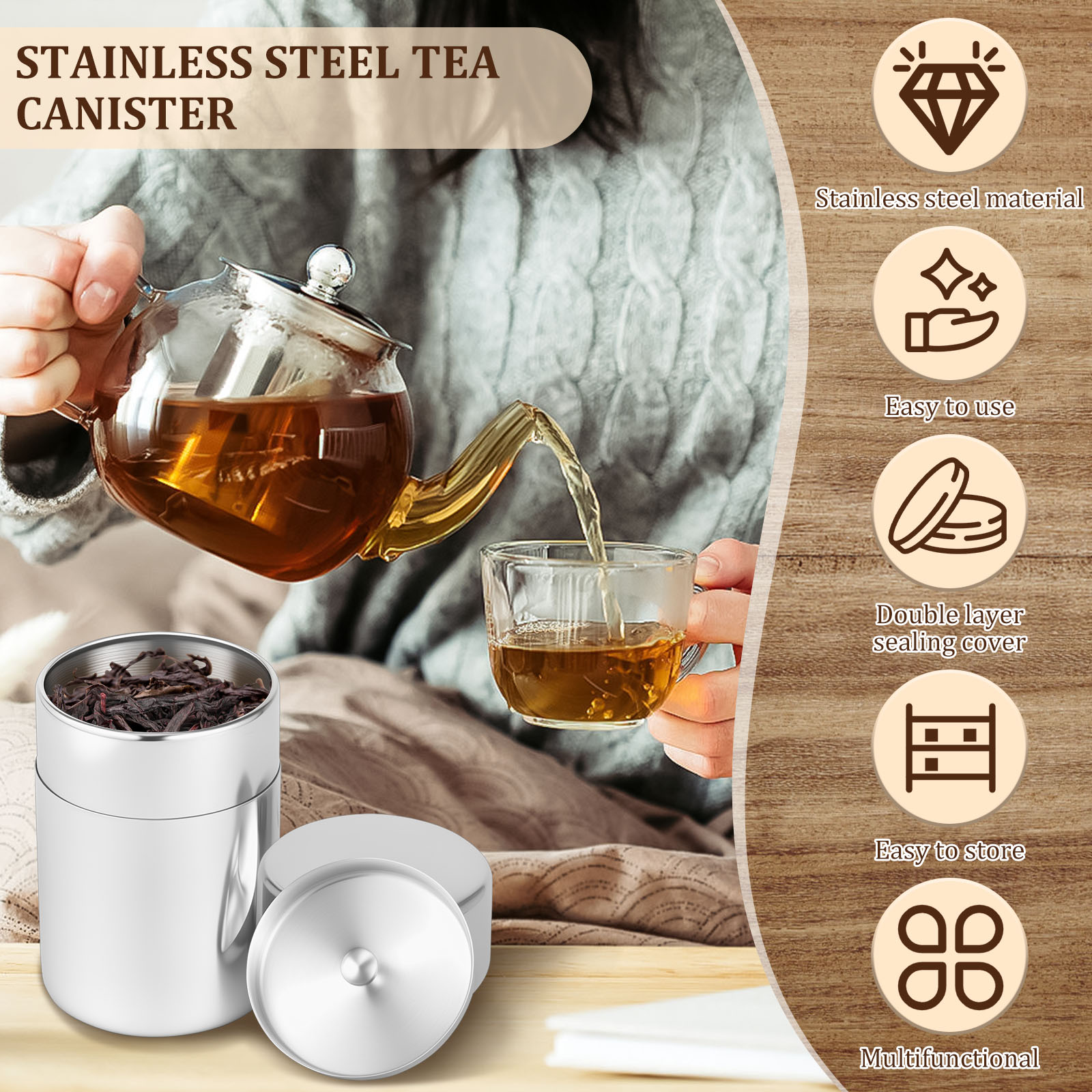 Stainless Steel Tea Leaf Tins  - Coffee Tea And Sugar Canisters reseña y precio