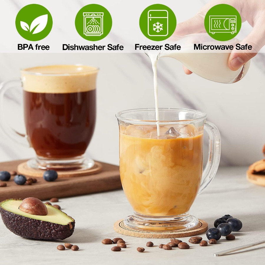 Set of 4 Clear Large Glass Cof - Coffee Tea Hot reseña y precio